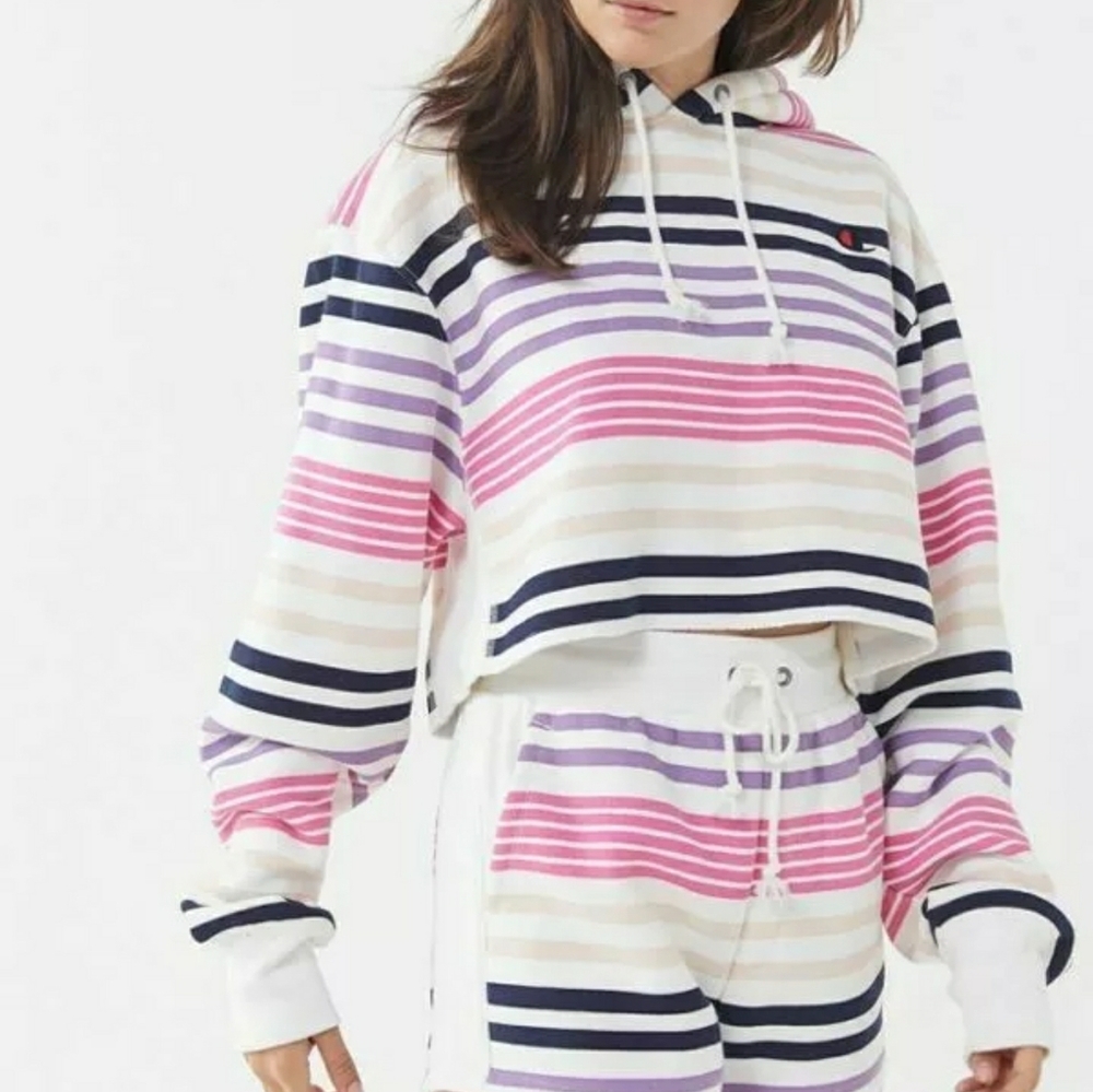 Champion UO Exclusive Crop Stripe Hoodie M & XL